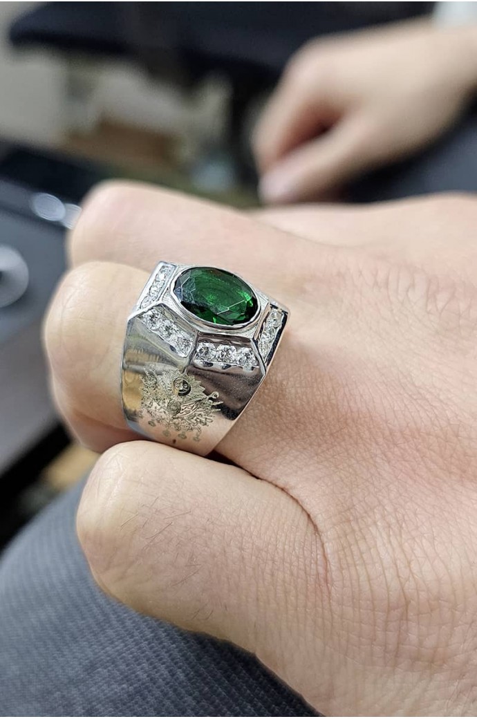 Erkek Zümrütlü Pırlantalı Yüzük 3,20 Karat