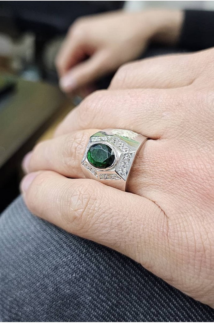 Erkek Zümrütlü Pırlantalı Yüzük 3,20 Karat