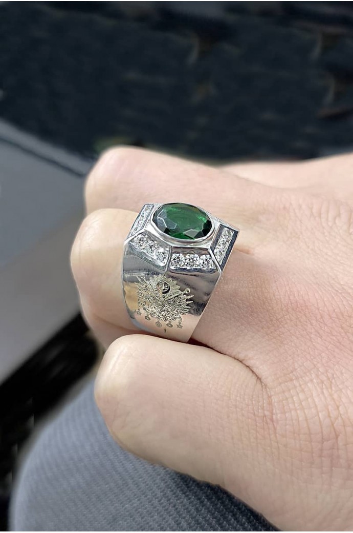 Erkek Zümrütlü Pırlantalı Yüzük 3,20 Karat