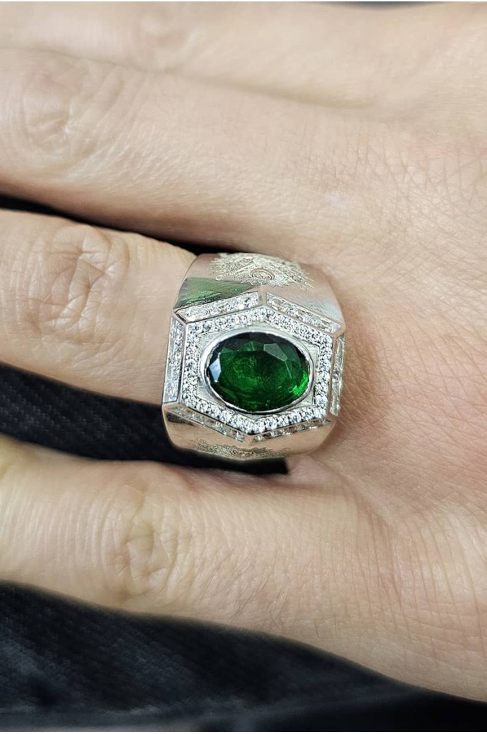 Erkek Zümrütlü Pırlantalı Yüzük 3,57 Karat