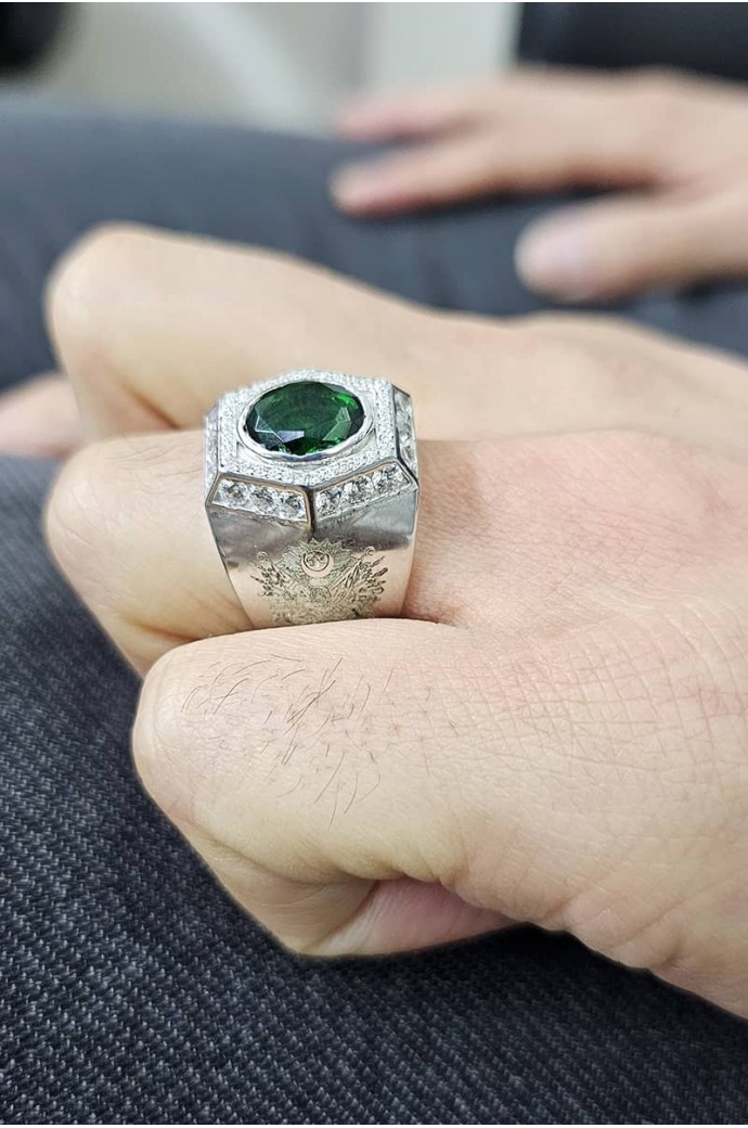 Erkek Zümrütlü Pırlantalı Yüzük 3,57 Karat