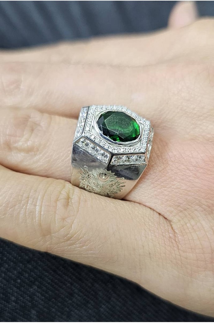 Erkek Zümrütlü Pırlantalı Yüzük 3,57 Karat