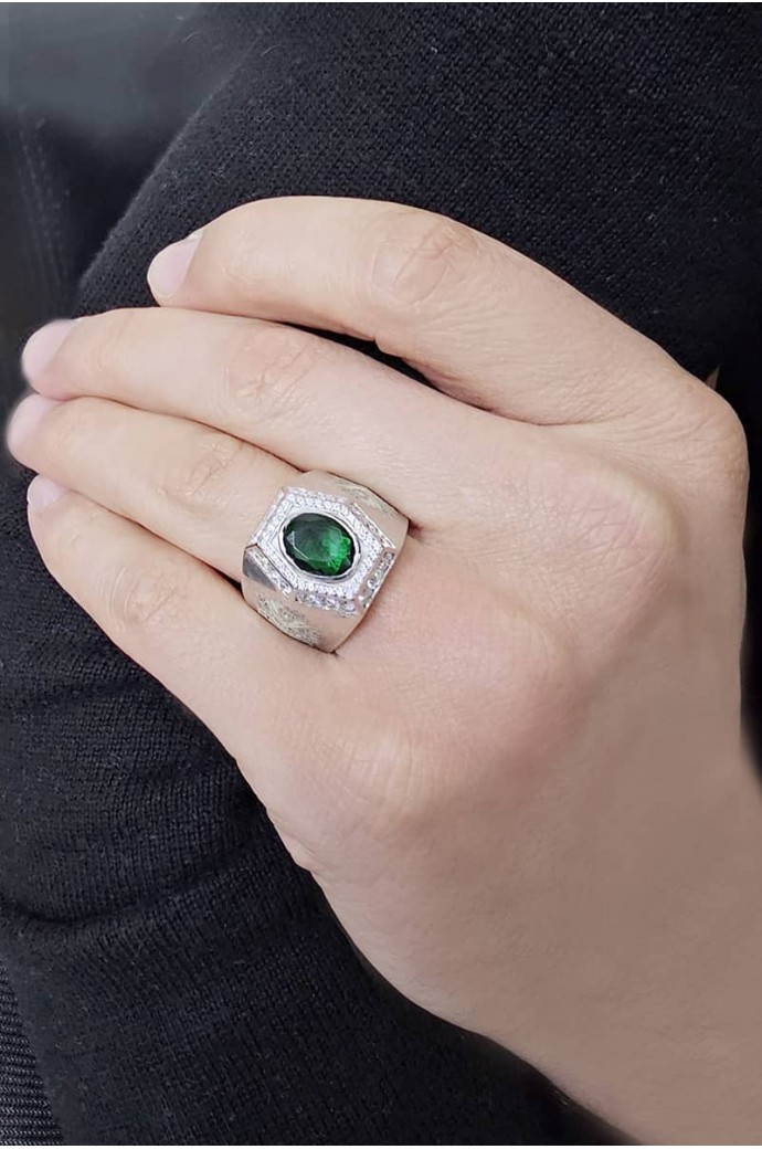 Erkek Zümrütlü Pırlantalı Yüzük 3,57 Karat