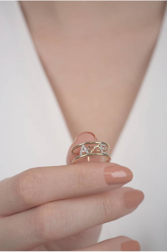 Harfli Fantazi Pırlanta Yüzük 0,06 Karat