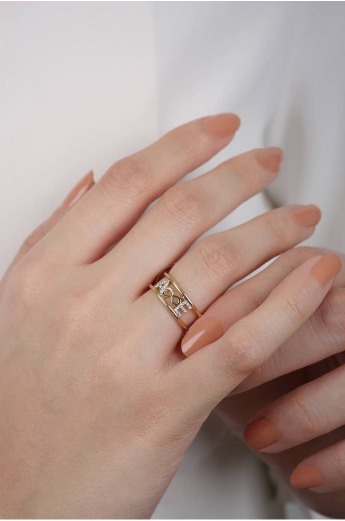 Harfli Fantazi Pırlanta Yüzük 0,06 Karat