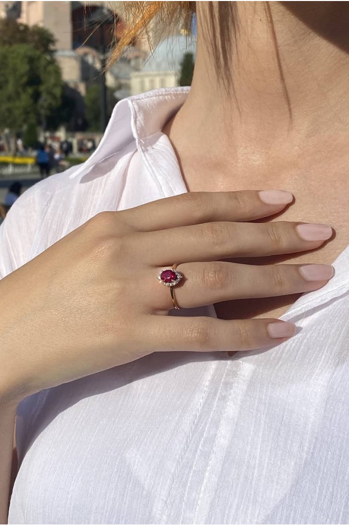 Günlük Minimal Yakutlu Pırlantalı  Yüzük 1,69 Karat 