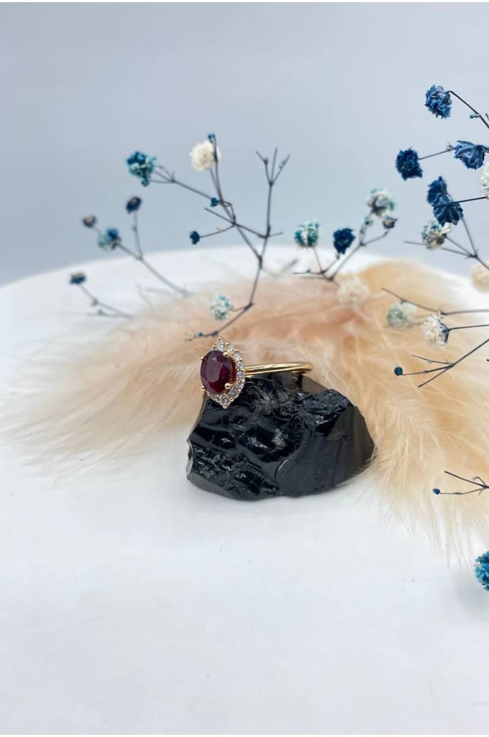 Günlük Minimal Yakutlu Pırlantalı  Yüzük 1,69 Karat 