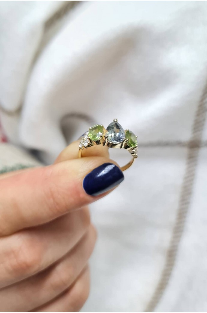 Safirli Pırlantalı Damla Yüzük 3,10 Karat