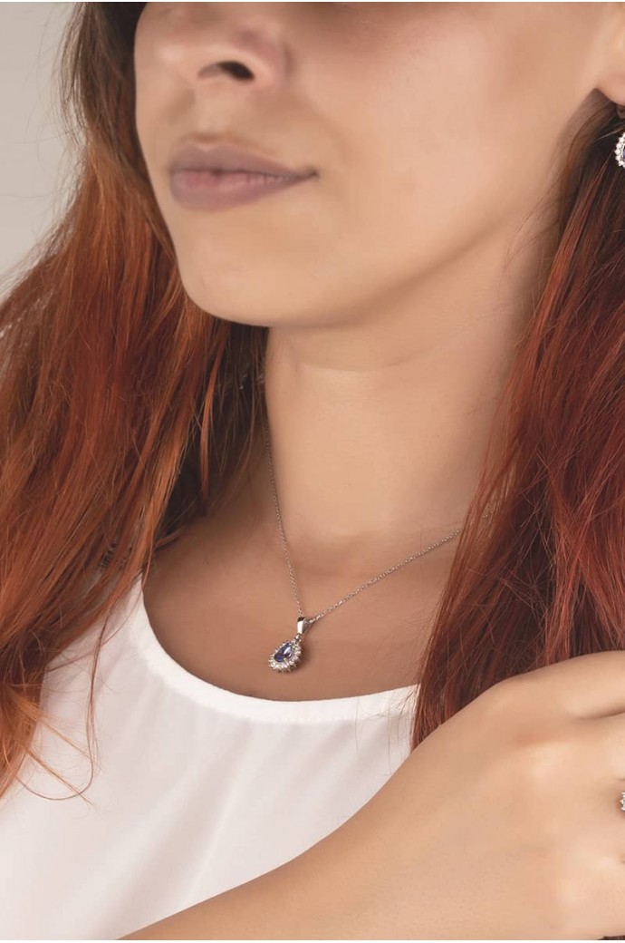 Tanzanit Taşlı Pırlantalı Kolye 0,65 Karat