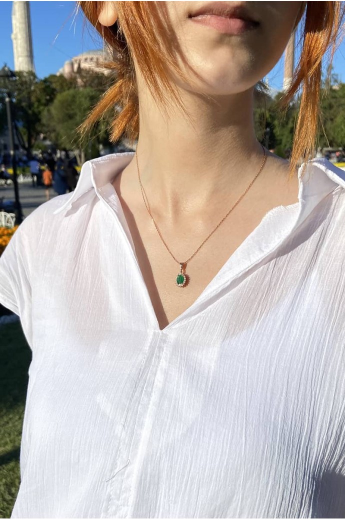 Yeşil Kuvars Taşlı Pırlantalı Kolye 0,76 Karat
