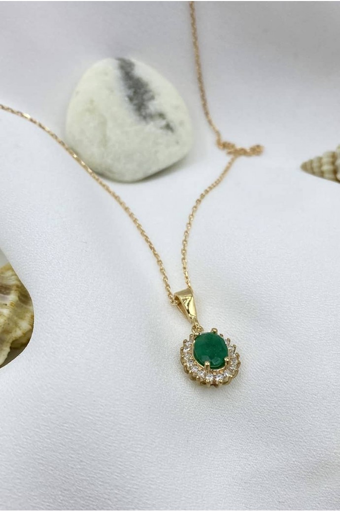 Yeşil Kuvars Taşlı Pırlantalı Kolye 0,76 Karat