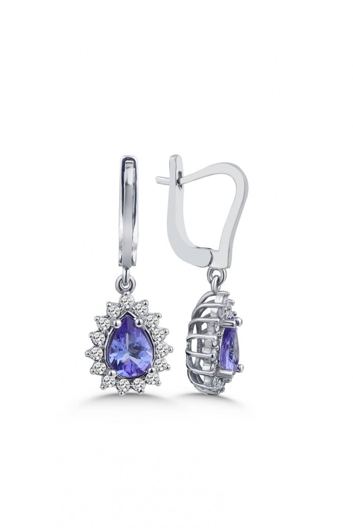 Tanzanit Taşlı Pırlantalı Küpe 1,42 Karat