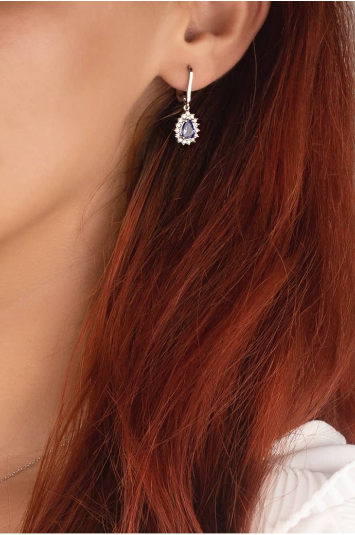 Tanzanit Taşlı Pırlantalı Küpe 1,42 Karat