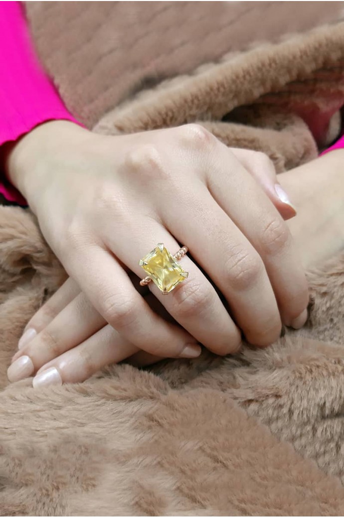 Sarı Kuvars Taşlı Yüzük 4,00 Karat