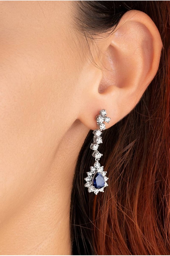 Safirli Pırlantalı Küpe 2,35 Karat