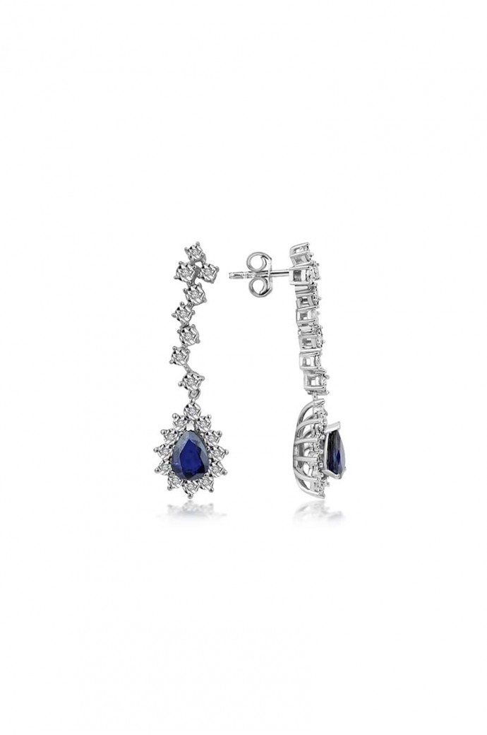 Safirli Pırlantalı Küpe 2,35 Karat