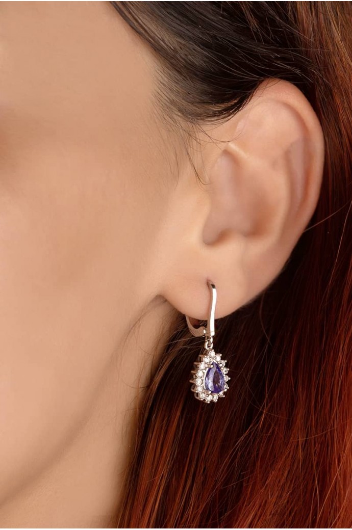 Safirli Pırlantalı Küpe 1,86 Karat