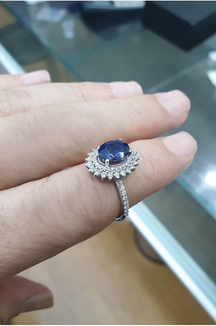 Safirli Pırlantalı Yüzük 2,60 Karat