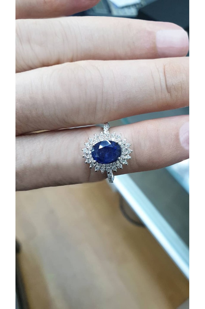 Safirli Pırlantalı Yüzük 2,60 Karat