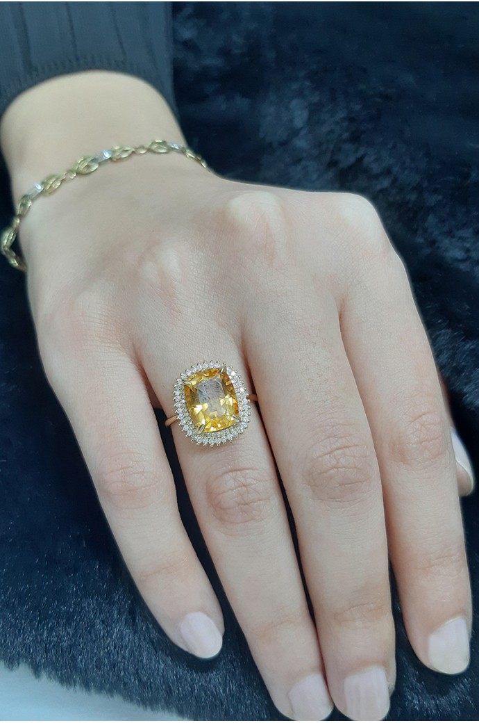 Sitrin Taşlı Pırlantalı Yüzük 5,47 Karat 