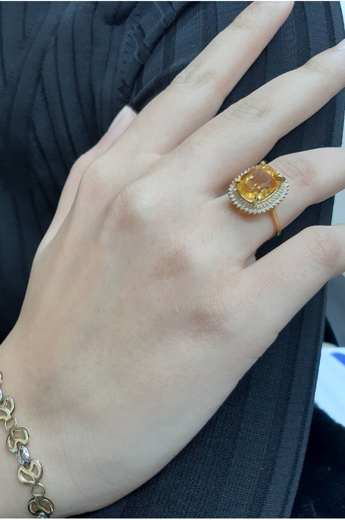 Sitrin Taşlı Pırlantalı Yüzük 5,47 Karat 