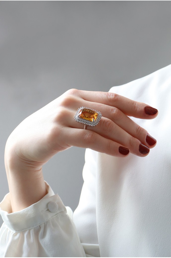 Sitrin Taşlı Pırlantalı Yüzük 10,43 Karat 