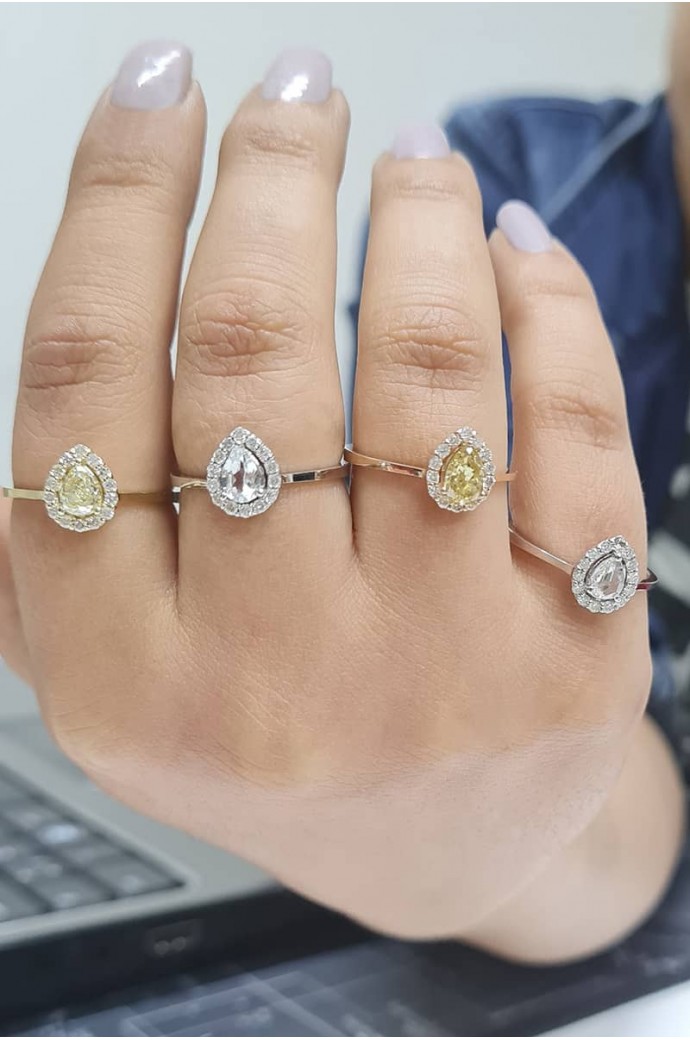 Tektaş Pırlanta Yüzük 0,40 Karat Damla Kesim Sarı Altın