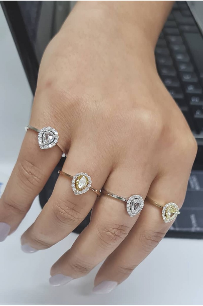 Tektaş Pırlanta Yüzük 0,40 Karat Damla Kesim Sarı Altın