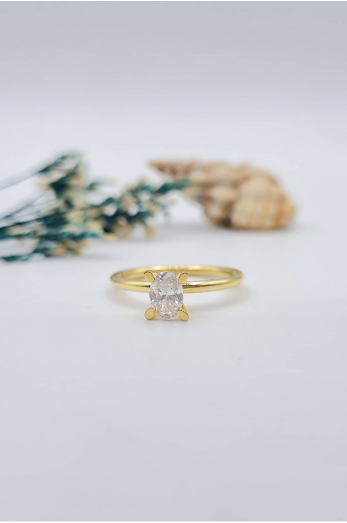 Tektaş Pırlanta Yüzük Oval Kesim 0,40 Karat 