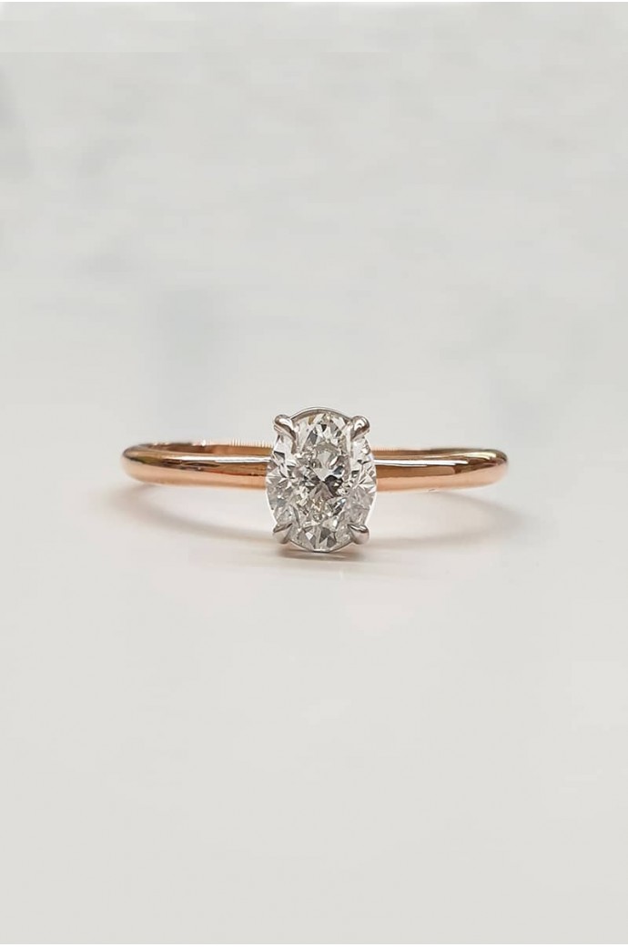 Tektaş Pırlanta Yüzük 0,90 Karat Oval Kesim Rose Altın