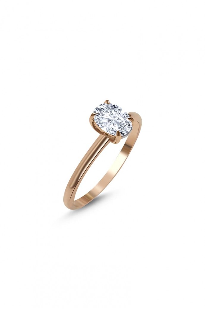 Tektaş Pırlanta Yüzük 0,90 Karat Oval Kesim Rose Altın