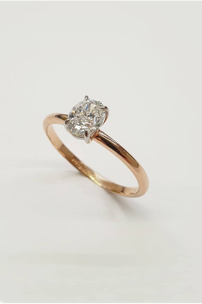 Tektaş Pırlanta Yüzük 0,90 Karat Oval Kesim Rose Altın