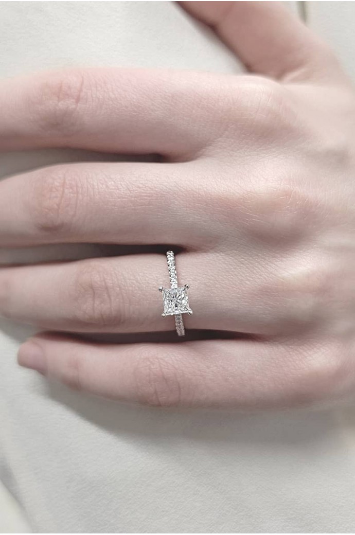 Tektaş Pırlanta Yüzük Prenses Kesim 1,00 Karat 