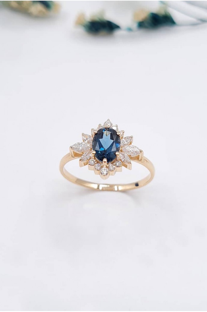 Mavi Topazlı Pırlantalı Yüzük 1,04 Karat 