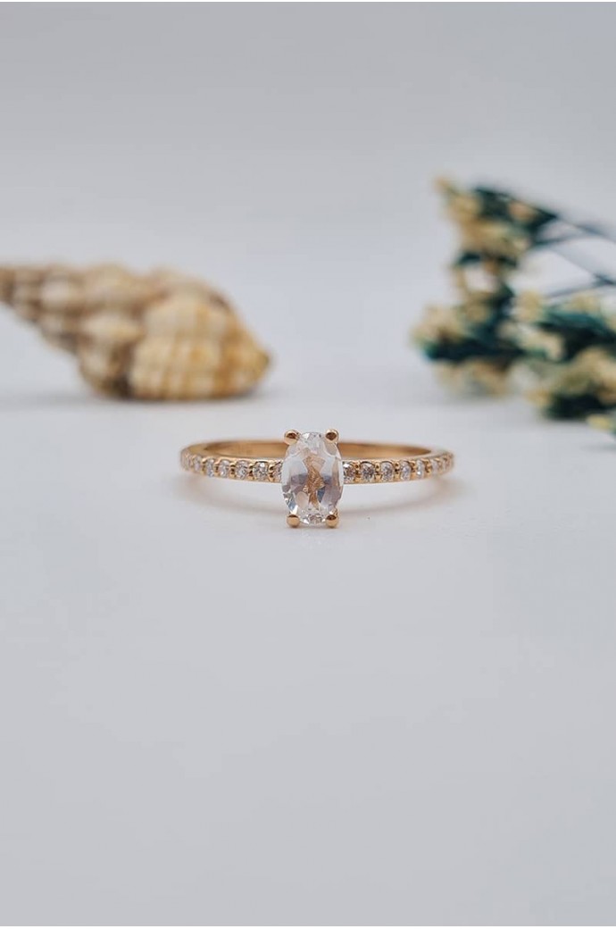 Beyaz Topazlı Pırlantalı Yüzük 0,80 Karat 