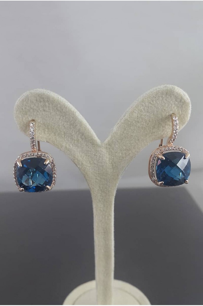 Mavi Topazlı Pırlantalı Küpe 20,02 Karat 