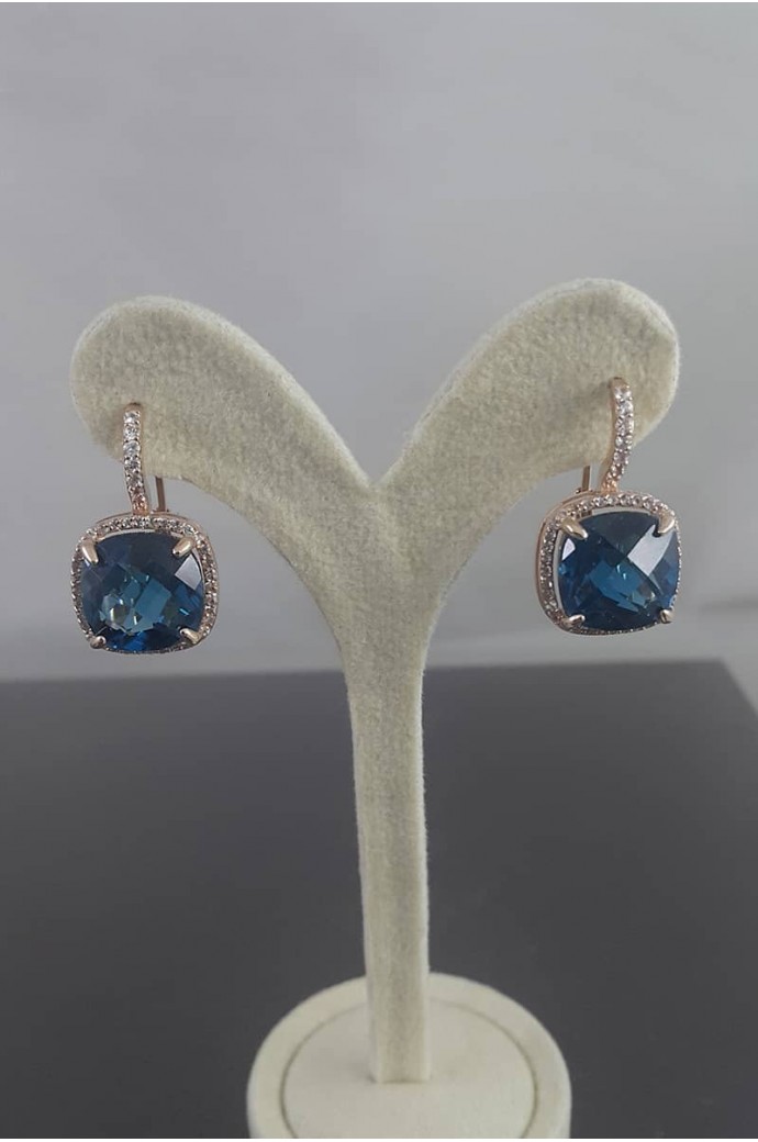 Mavi Topazlı Pırlantalı Küpe 20,02 Karat 