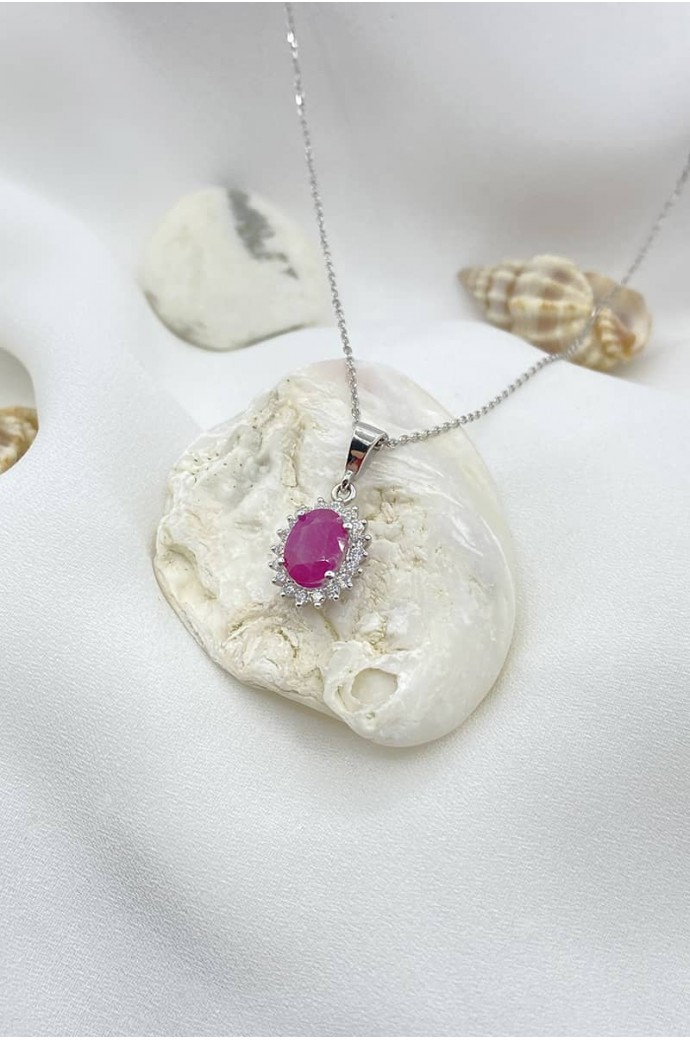 Yakutlu Pırlantalı Oval Kolye 1,48 Karat