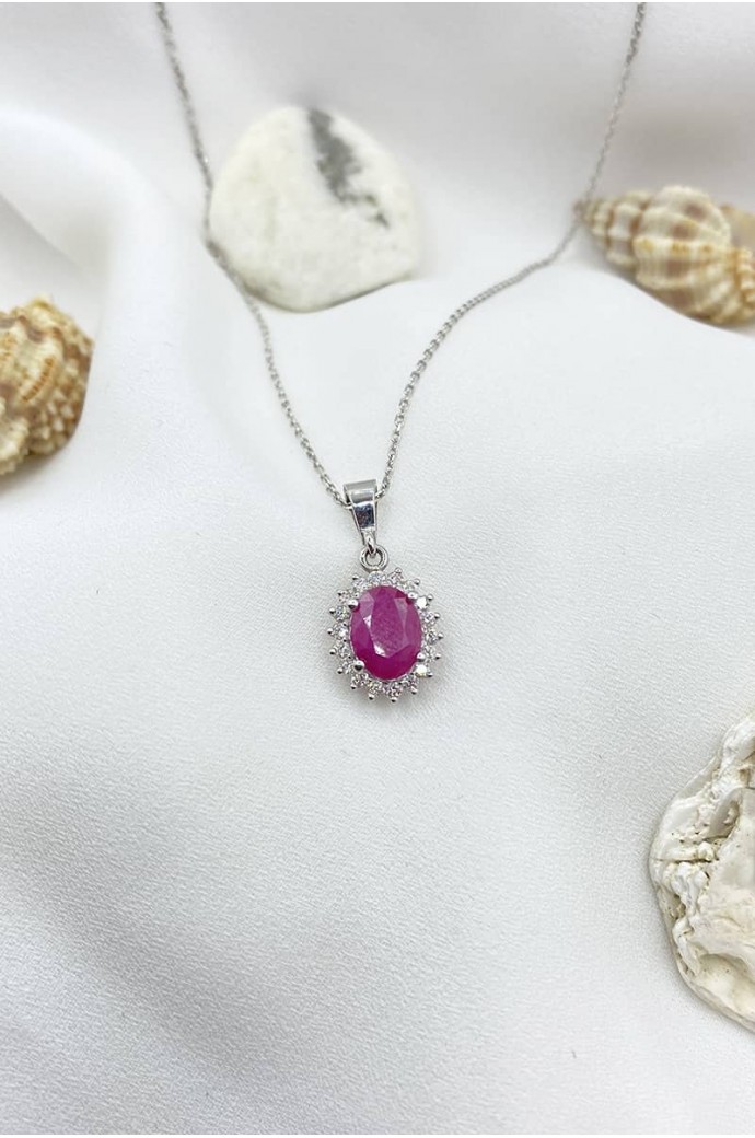 Yakutlu Pırlantalı Oval Kolye 1,48 Karat