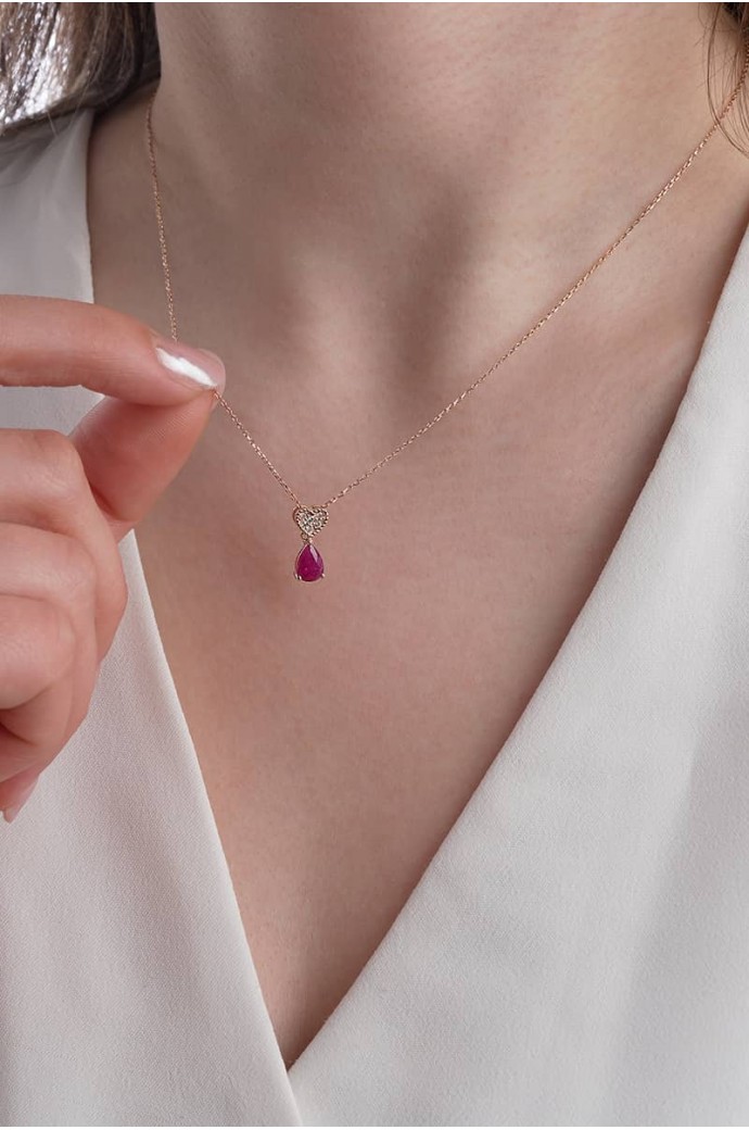 Yakutlu Pırlantalı Kolye 0,85 Karat