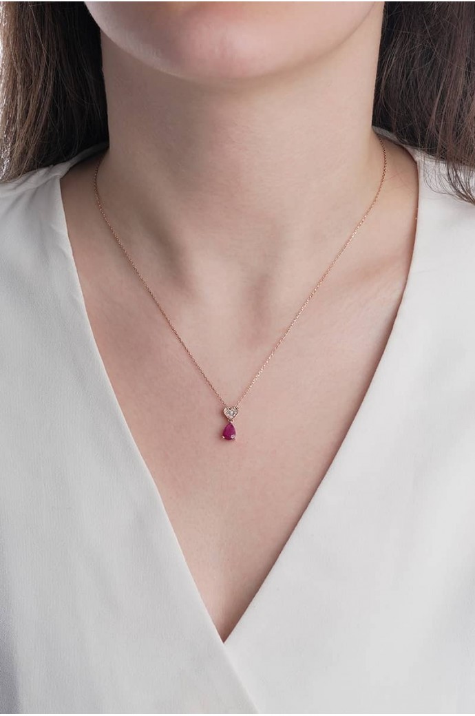 Yakutlu Pırlantalı Kolye 0,85 Karat