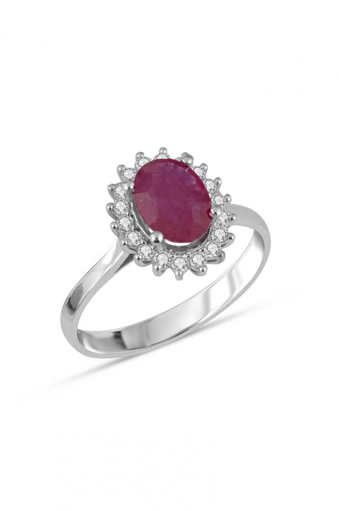 Yakutlu Pırlantalı Oval Yüzük 1,41 Karat