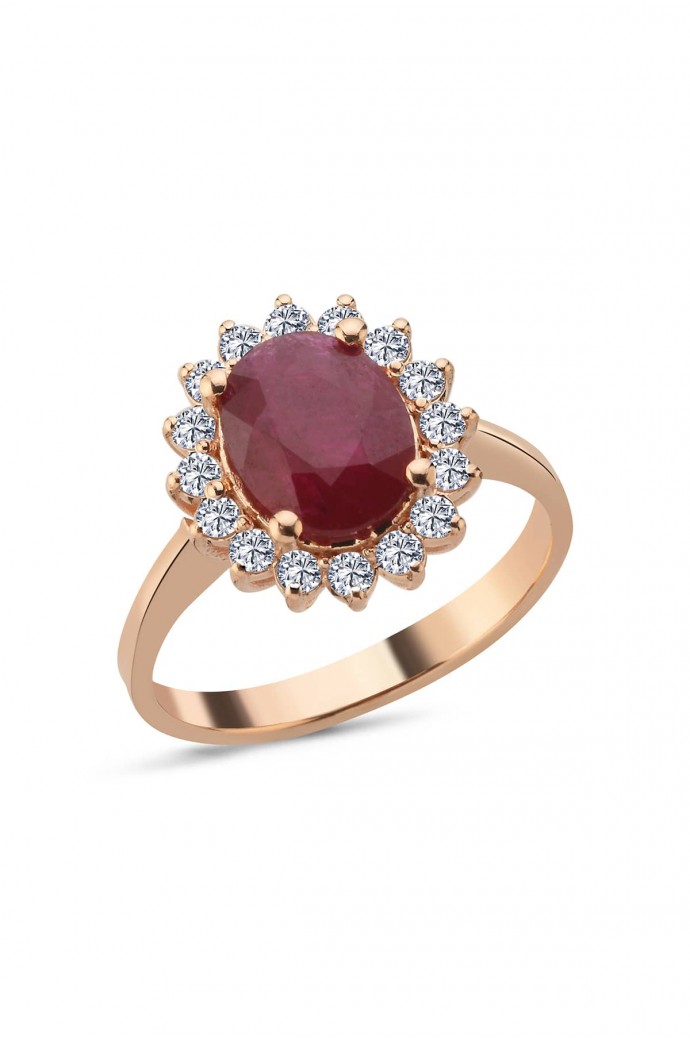 Yakutlu Pırlantalı Oval Yüzük 2,42 Karat