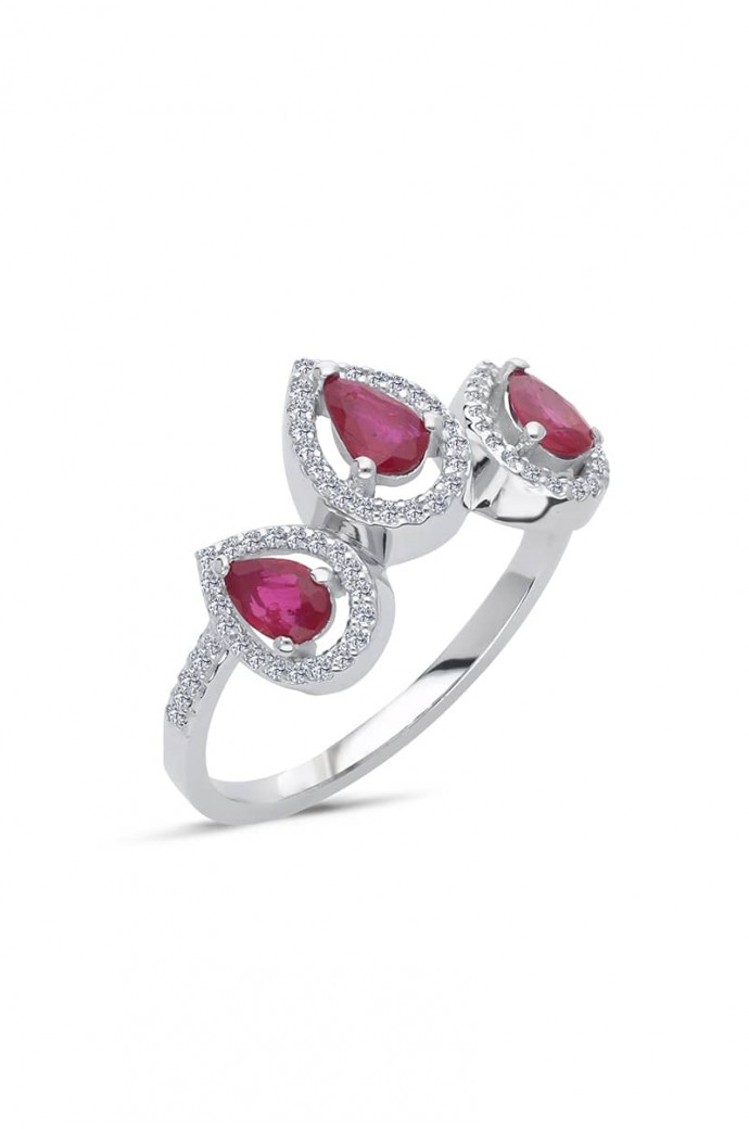 Yakutlu Pırlantalı Damla Yüzük 0,67 Karat