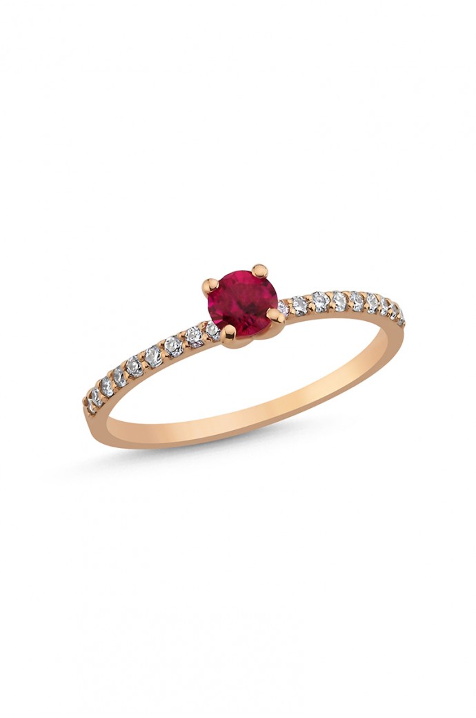 Yakutlu Pırlantalı Yüzük 0,39 Karat