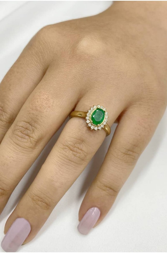 Zümrütlü Pırlantalı Yüzük 0,90 Karat