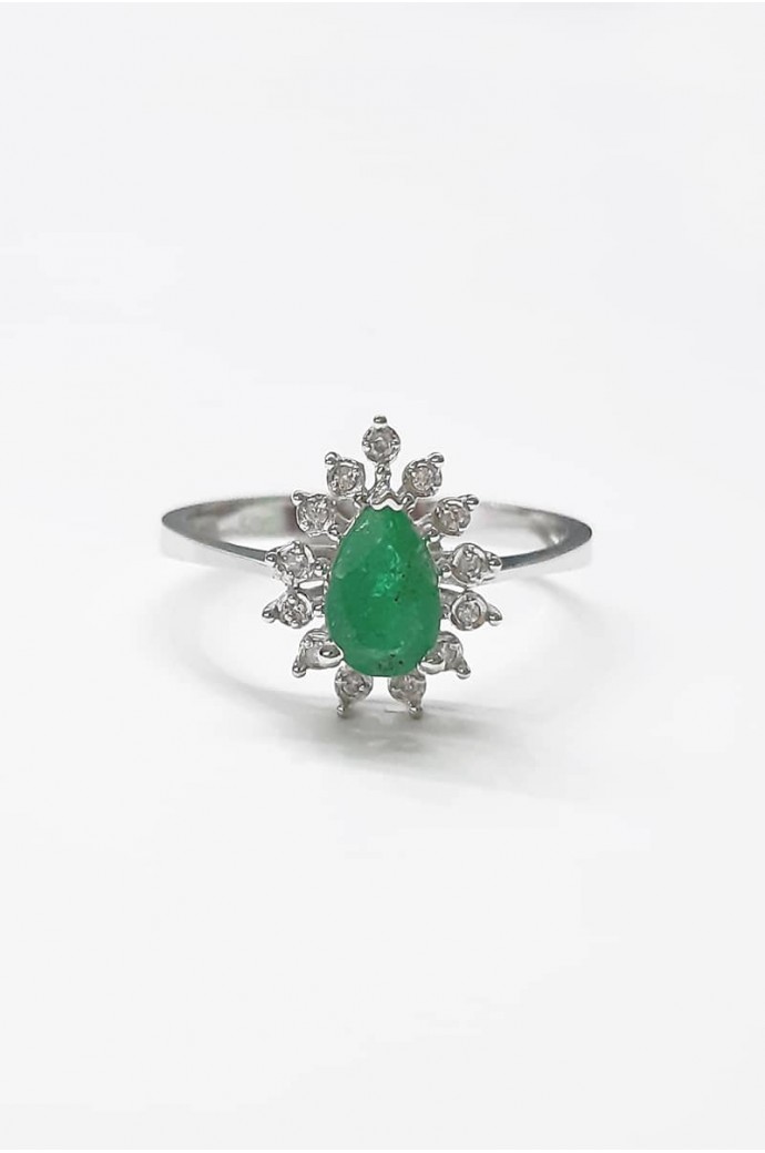 Zümrütlü Pırlantalı Yüzük 0,46 Karat