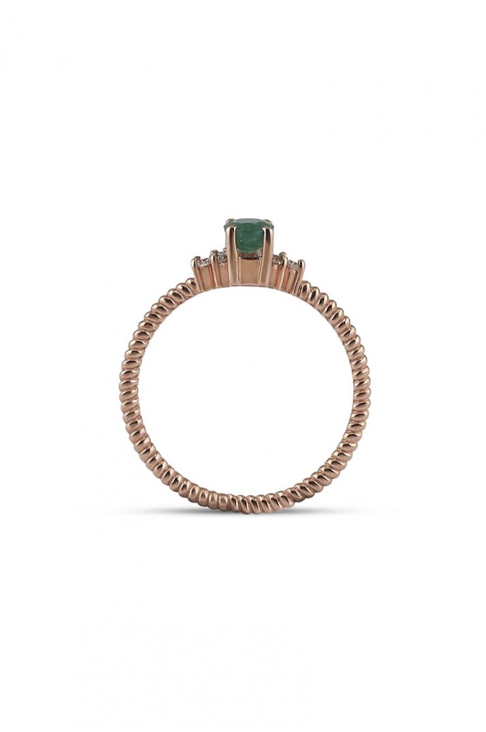 Zümrütlü Pırlantalı Yüzük 0,45 Karat