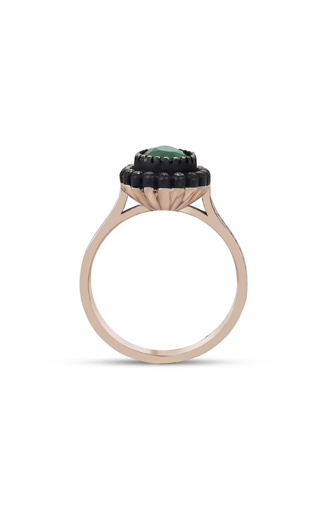 Zümrütlü Elmaslı Damla Yüzük 1,14 Karat