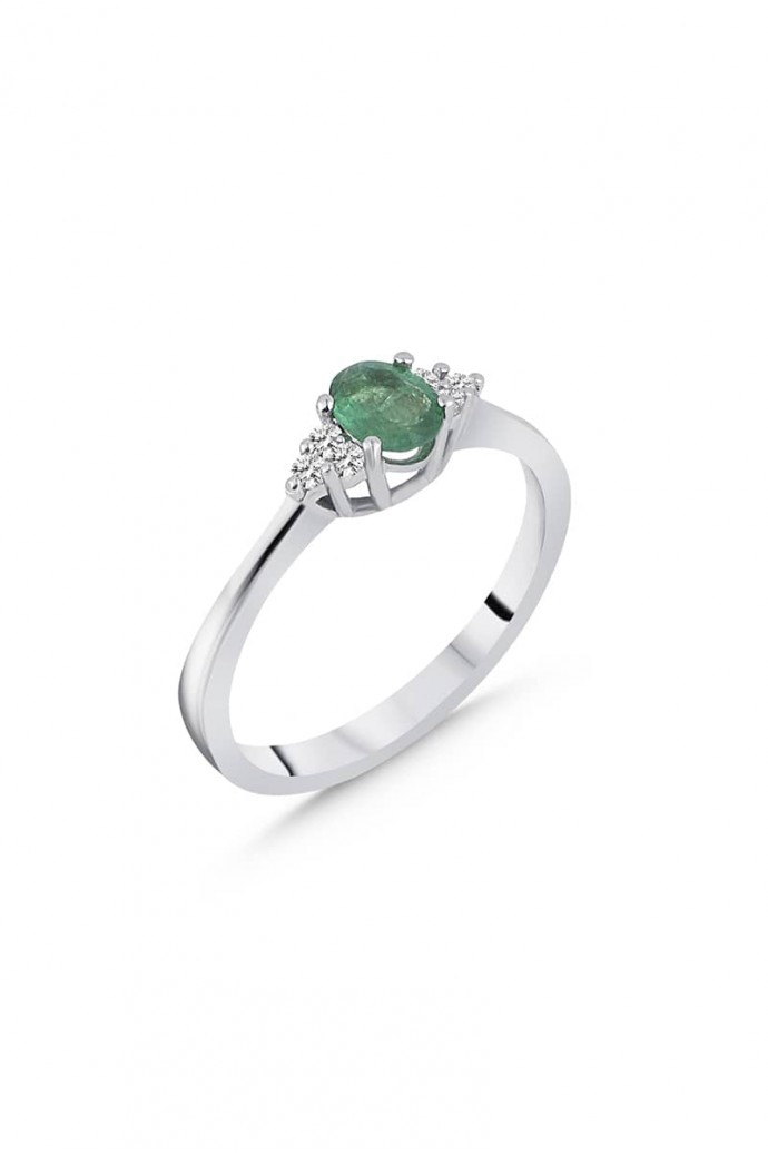Zümrütlü Pırlantalı Yüzük 0,30 Karat
